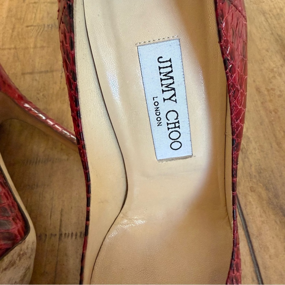Jimmy Choo Size 39 Red Snakeskin Pointed Toe Stilettos - Picture 2 of 10